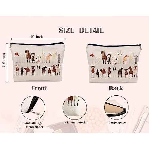 Cartoon Various Breeds of Goats Group Makeup Bag Cosmetic Zipper Pouch Toiletry Bags,Funny Goat Gifts for Lovers Women
