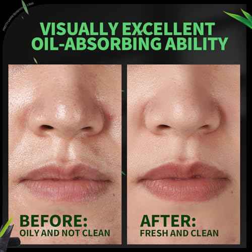 Blotting Paper for Oily Skin, Natural Bamboo Charcoal Blotting Paper, Oil Blotting Sheets for Face, 100 * 70MM Large Oil Absorbing Sheets Makeup Face Tissues, 200 Counts