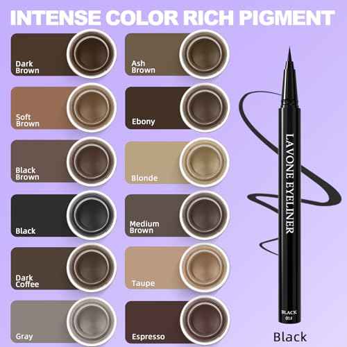 LAVONE Eyeliner Set - Waterproof Makeup Kit with Liquid Eye Liner Pencil, Gel Eyeliner and Angled Eye Liner Brush, Waterproof, Smudge Resistant, Long Lasting Formula - Black