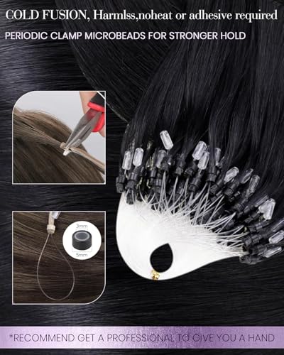 LaaVoo 20 Inch Micro Link Human Hair Extensions - Jet Black 50g Silky Straight