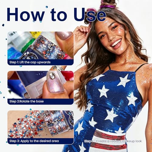 Red White Blue Glitter Stick - Waterproof Patriotic Body Makeup