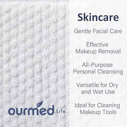 Ourmed Life Face Towels, Disposable Biodegradable Clean Facial Towels for Sensitive Skin, Lint- free Face Cloths for Makeup Remover, Skincare and Women Cleaning, Dry Wipes,300 Count Dot Texture