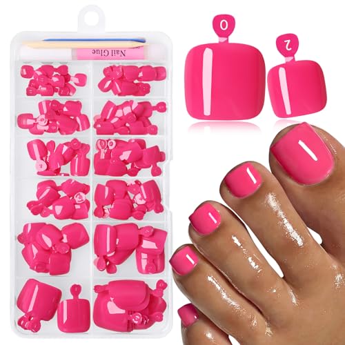 Rose Pink Press On Toenails for Women - 120pc Fake Toe Nail Kit with Glue & Tabs (Rose Pink)