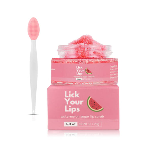 Watermelon Sugar Lip Scrub for Dry, Cracked and Dark Lips by Lick Your Lips – Organic Lip Scrubs Exfoliator and Moisturizer with Lip Brush – Vegan, Cruelty-Free Lip Care Product (20g)