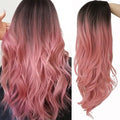 Beweig Ombre Pink Long Curly Wavy Synthetic Costume Wig for Women