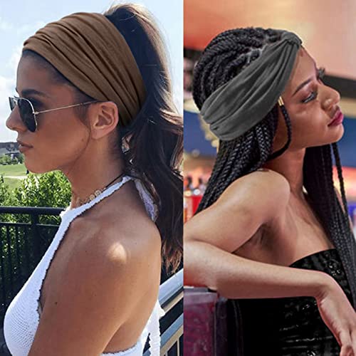 Headbands for Women 7'' Extra Wide Head Bands Non Slip Boho Women’s Hair Band Fashion Knotted Workout Yoga Turban Head Wraps African Hair Accessories