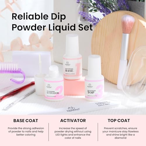 Beetles Dip Powder Nail Kit Nude Clear Dip Nails Powder Starter Kit with Base Top Coat Activator Powder Nail Dipping Kit for French Nail Art Manicure DIY Salon