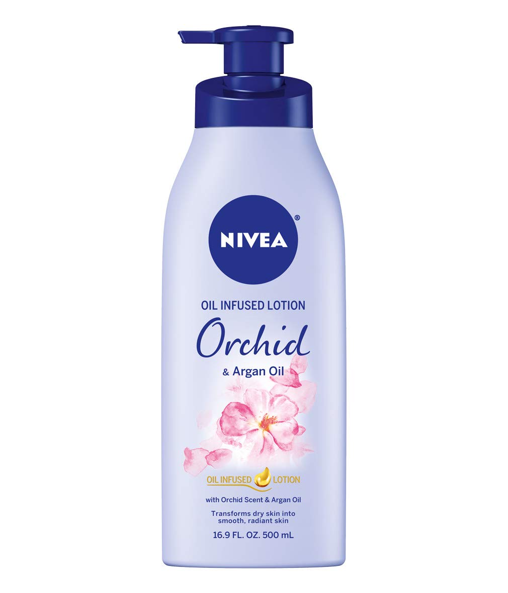 NIVEA Oil Infused Orchid and Argan Oil Body Lotion, Non-Greasy Orchid Scented Lotion Moisturizes for 24+ Hours, 16.9 Fl Oz Pump Bottle