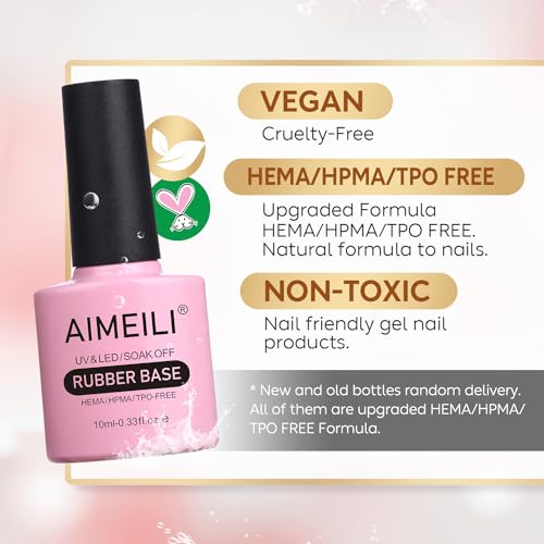 AIMEILI Hema Free Rubber Base Gel For Nails, Soak Off U V LED Clear Sheer Gel Nail Polish, 4 in 1 Nail Strengthen/Enhance/Base Coat/Color Gel Polish - (430) 10ml