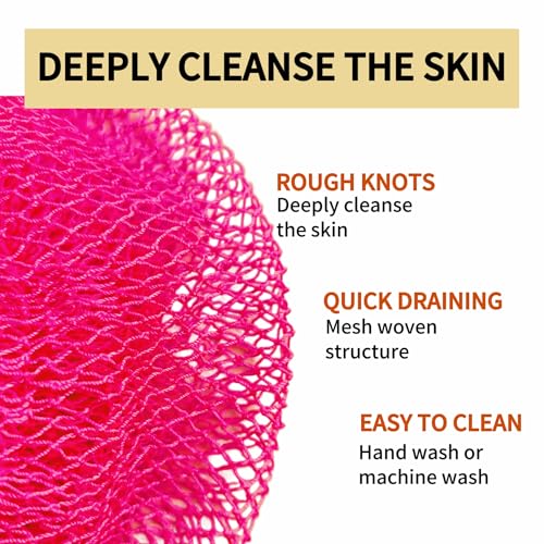 African Net Loofah Exfoliating Body Scrubber Bath Sponge for Shower - Rose Red