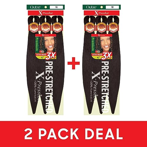 Outre X-Pression Pre-Stretched Braid 42" 3X Off Black (2 Pack)