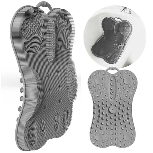 Back Scrubber Body Bath Cushion Tub Bathtub Back Lumbar Support Ergonomic Silicone XL Thick Soft Seat Pad Non-Slip Suction Cups Relaxing Spa Mat Exfloating Scrubbing Shower 28 x 19 Grey