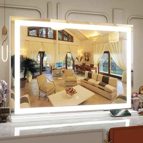 ROLOVE Vanity Mirror with Lights, 32" x 22" Large Lighted Vanity Mirror with Dimmable 3 Modes, LED Makeup Mirror, USB Charging Port, Tabletop or Wall-Mounted Square White