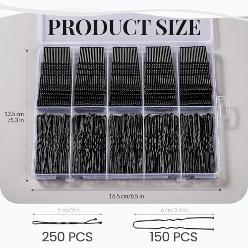 YGDZ Bobby Pins Set - 250 Black 2-inch & 150 U-Shaped Hair Pins
