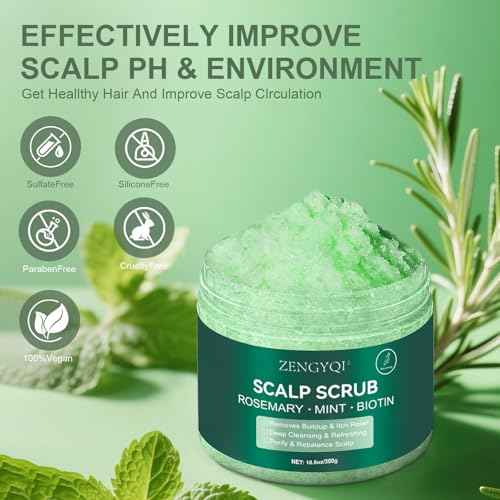 Scalp Scrub, Rosemary & Mint Oil & Biotin Scalp Exfoliator Scrub Shampoo with Silicone Cleansing Massager, Hair Treatment for Itchy Scalp, Dandruff & Buildup Removal & Thick and Strong Hair Growth