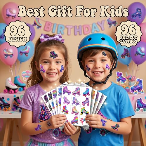 96 PCS Roller Skate Temporary Tattoos for Kids