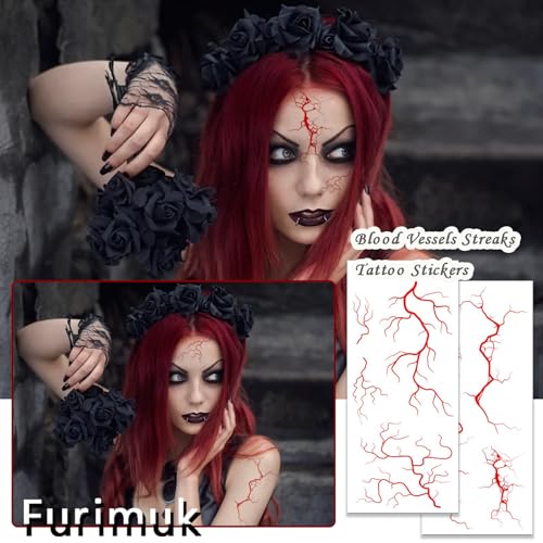 6 Sheets Blood Vessel Face Tattoos Halloween Zombie Vampire Makeup
