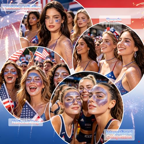 DAGEDA Red White Blue Body Glitter Gel - Holographic Makeup for 4th of July