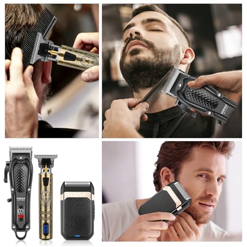HIENA PRO Professional Hair Clippers for Men, Cordless Hair Clipper for Hair Cutting Kit 3-in-1 LED Haircut Set with Foil Shaver, USB-C Rechargeable Barber Clippers for Men
