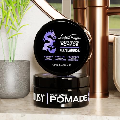 Billy Jealousy Lunatic Fringe Water-Based Pomade for Men - Strong Hold & High Shine, 3 oz
