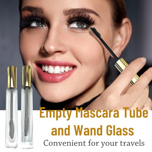 Empty Mascara Tube and Wand Glass, 3PCS 10ml Empty Mascara Tube and Lip Gloss Tubes, Eyelash Spoolies with Tube, Eyelash Growth Packing Tube Container for Home and Travel (B)