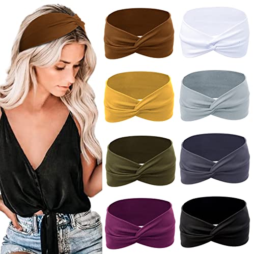 Non-Slip Headbands for Women and Girls - Yoga, Workout, Sport Hair Wraps, 8 Colors