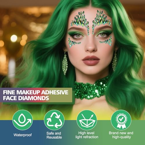 Green Cat Face Gems Stickers - Rhinestone Stick On Jewels 2-Pack
