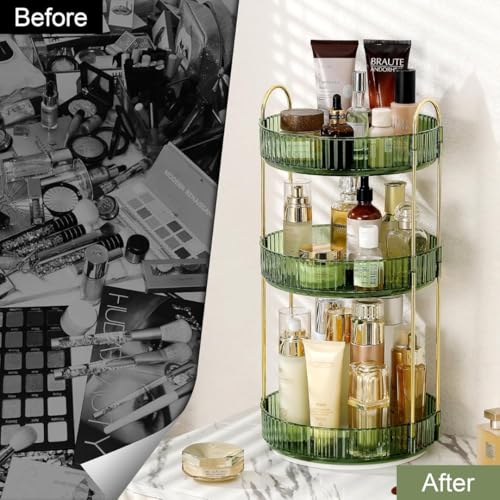 360° Rotating Makeup Organizer - 3 Tier Cosmetic Storage for Vanity
