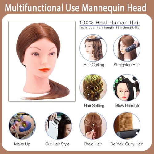 Dark Brown Mannequin Head 18" with 100% Real Hair & Clamp