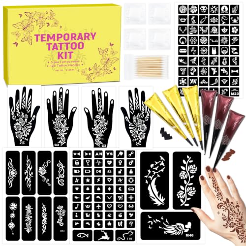 MuseLuxe 126 Temporary Tattoo Stencils Kit with Ink & Gloves