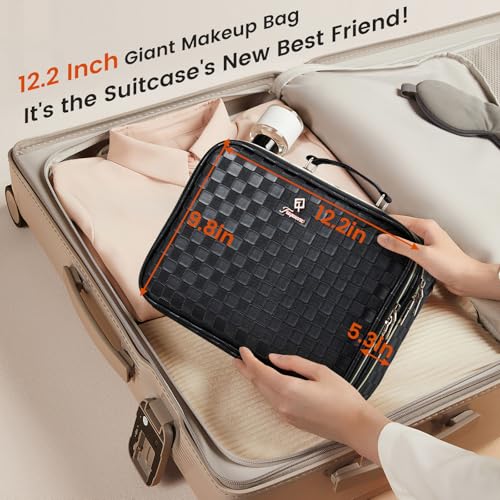Makeup Bag with LED Lighted Mirror & Brush Holder