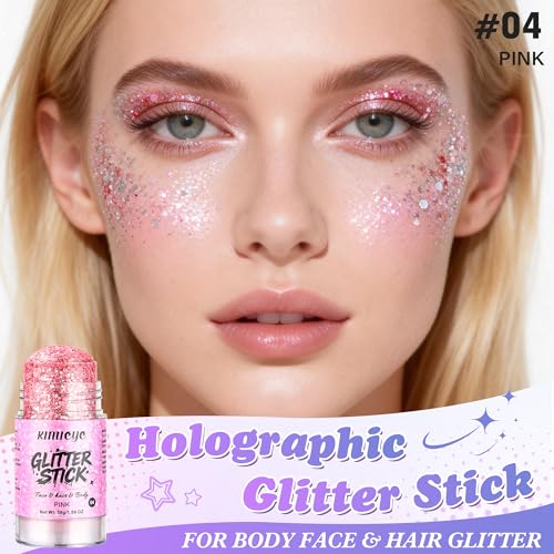 Pink Holographic Glitter Stick for Face & Body Makeup