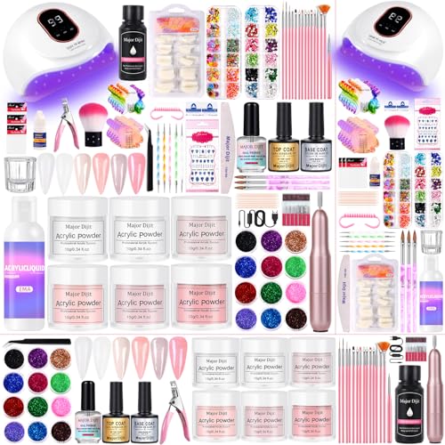 Acrylic Nail Kit Set for Beginners with Everything Acrylic Powder Nail Drill Lamp Starter Kit with False Nail Tips Nail Art Decoration Tools for Home Salon Gifts