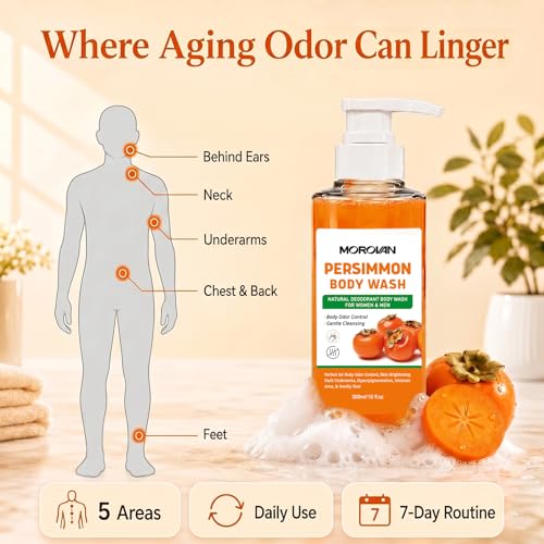 Morovan Persimmon Body Wash for Elderly Skin - Odor Control & Nourishing Cleanser