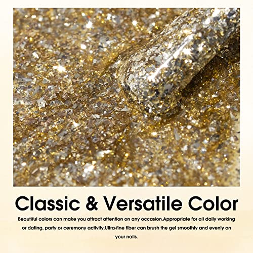 CANNI Glitter Gold Gel Nail Polish, 1Pcs Gold Reflective Gel Polish Sparkle Gold Color Nail Polish Gel High Gloss Soak Off U V Gel Nail French Nail Manicure Salon DIY