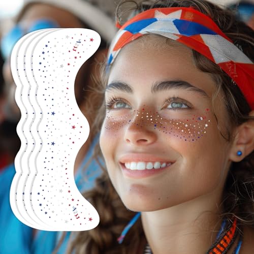 4th of July Freckles Glitter Stars Patriotic Face Tattoos (8 Sheets)