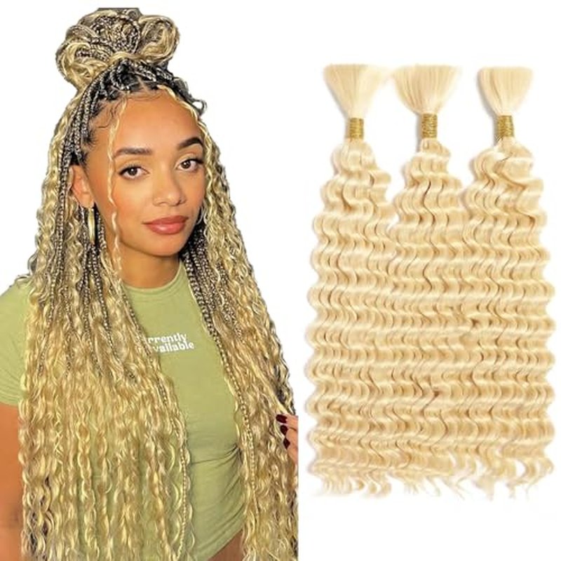 613 Blonde Deep Curly Braiding Hair Extensions - 30 Inch 3 Bundle Set