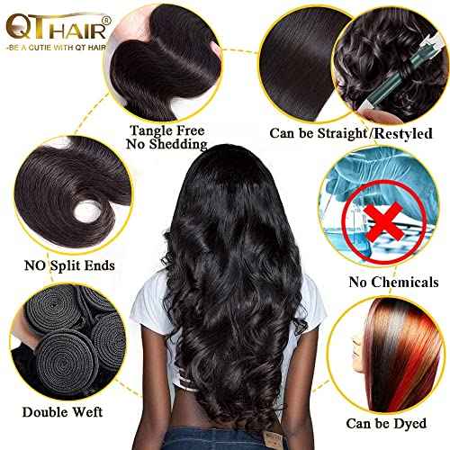 QTHAIR 16A Grade Brazilian Body Wave Human Hair Bundles (22",100g,Natural Black)100% Unprocessed Virgin Body Wave Human Hair Weave Brazilian Virgin Hair Extensions