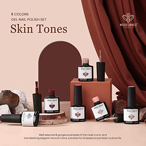 Modelones 6-Color Nude Gel Nail Polish Set - Pink, Milky White & Brown