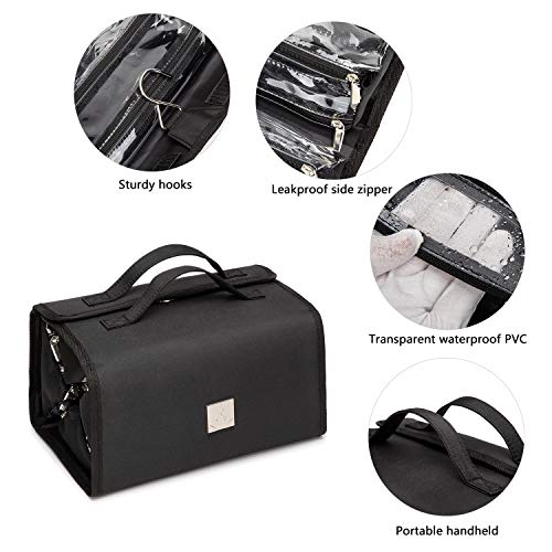 ROYALFAIR Roll Up Makeup Bag, Travel Toiletry Bag for Women with 4 Clear TSA Approved Pouches, Hanging Travel Organizer, Folding Cosmetic Bag for Men and Women