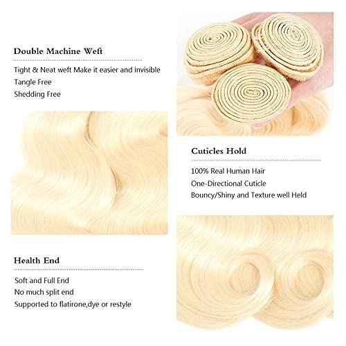 22 24 26 Inch Inch Blonde 613 Body Wave Bundles Human Hair Unprocessed Brazilian Virgin Quick Weave Bundles Double Weft for Black Women