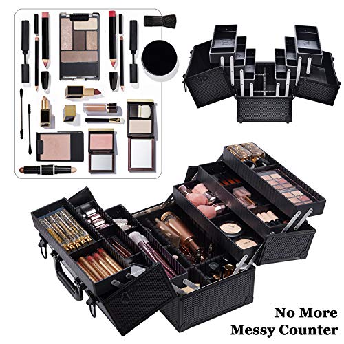 Joligrace Makeup Train Case 14 Inch – 6 Trays Professional Organizer with Lock
