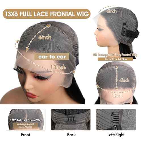 28 Inch 13x6 Lace Front Wigs Human Hair 220 Density Straight Lace Front Wigs Human Hair 15A Grade Brazilian Virgin HD Transparent Lace Frontal Wigs Human Hair for Women Glueless Wigs Pre Plucked