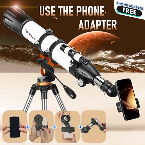 Dianfan Telescope,90mm Aperture 800mm Telescopes for Adults Astronomy,Portable Professional Refractor Telescope for Beginners & Kids,with Stainless Tripod & Phone Adapter,Carry Bag