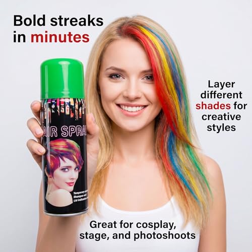 Temporary Hair Color Spray - 6 Colors, 3 oz, Fast-Drying
