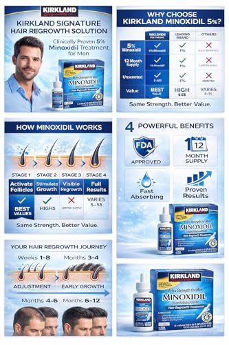 Kirkland Minoxidil 5% Extra Strength Hair Regrowth for Men - 12 Month Supply