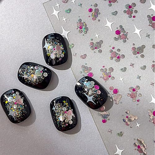 Summer Nail Art Stickers - 5D Embossed Self-Adhesive Glitter Sequins