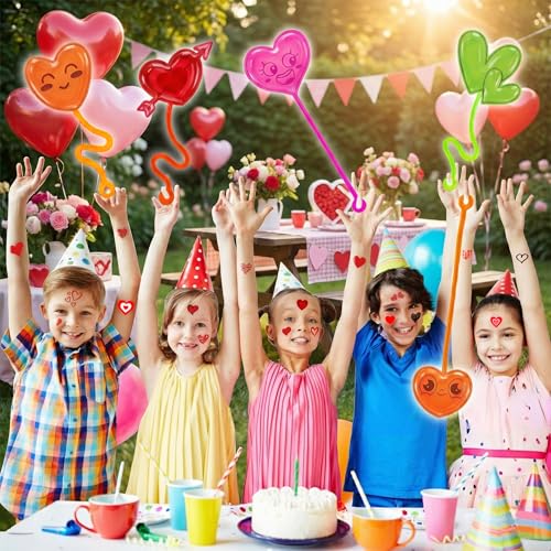 48 Piece Heart Party Favors Set - Sticky Hands & Temp Tattoos