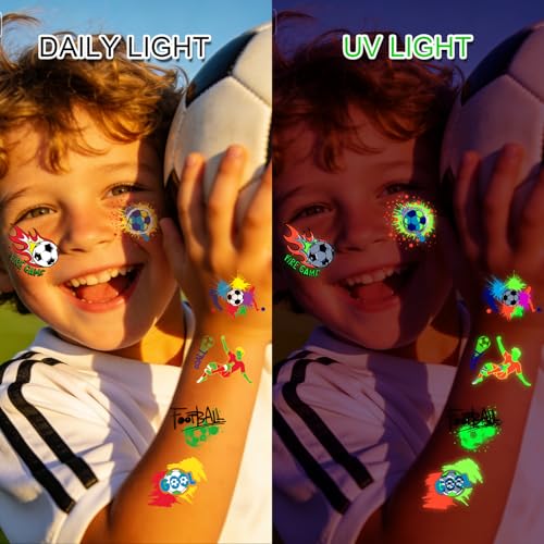 UV Glow Soccer Ball Temporary Tattoos, 60Pcs Waterproof