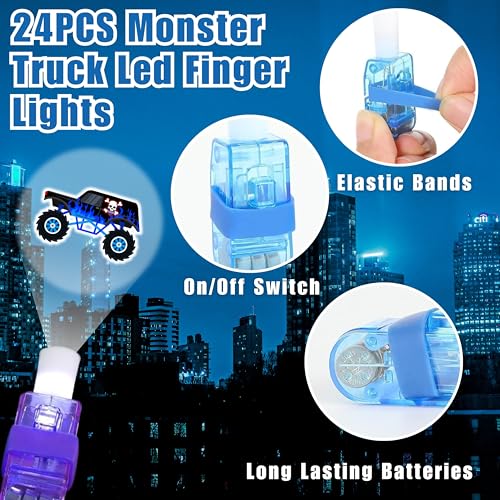Monster Truck Party Favors Set - 72 PCS LED Lights & Tattoos